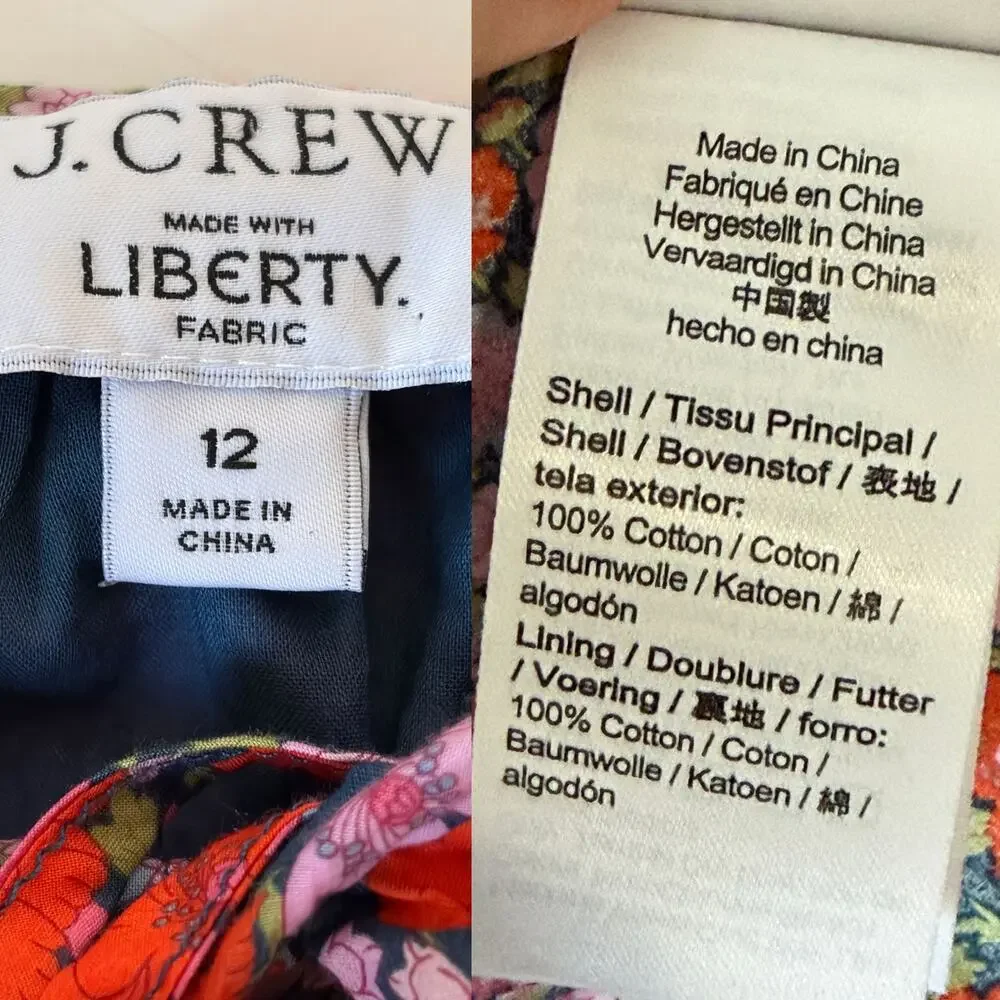J.CREW Cinched Waist Cotton Floral Babydoll Mini Dress in Liberty Meadow Size 12